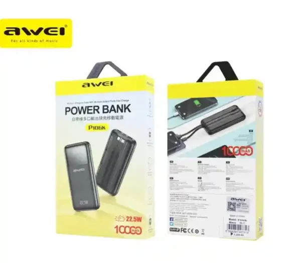 Awei P106K 10000mAh 22.5w Multi Output Fast Charging Powerbank - Image 3