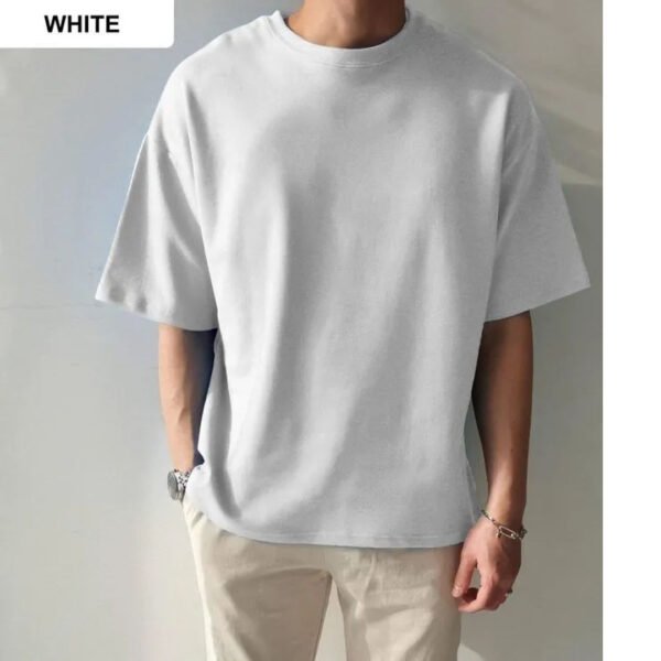Solid White Cotton Drop Shoulder T-Shirt